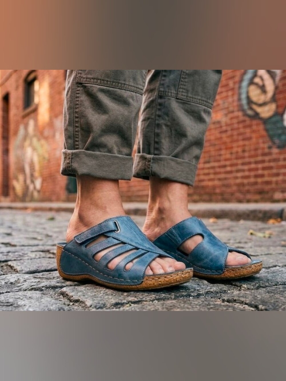 Volks Walkers Leather Cutout Slide Sandals Cork Wedge EU 41 Comfort